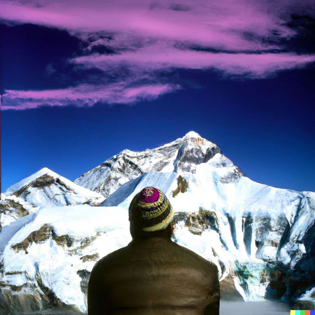 someone gazing at Mount Everest, photograph taken by David LaChapelle